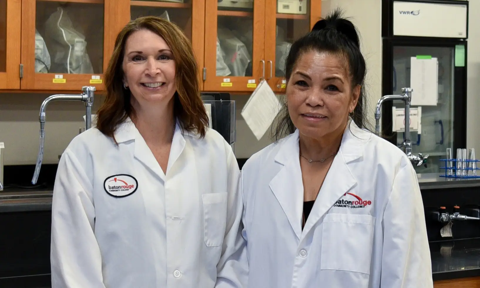 Photo of Baton Rouge Community College STEM professors who secured the National Science Foundation (NSF) grant. Pictured (l to r) Dr. Mary Miller, BRCC Professor of Biology and Science Research Program Director and Dr. Divina Miranda, BRCC Professor of Chemistry. 